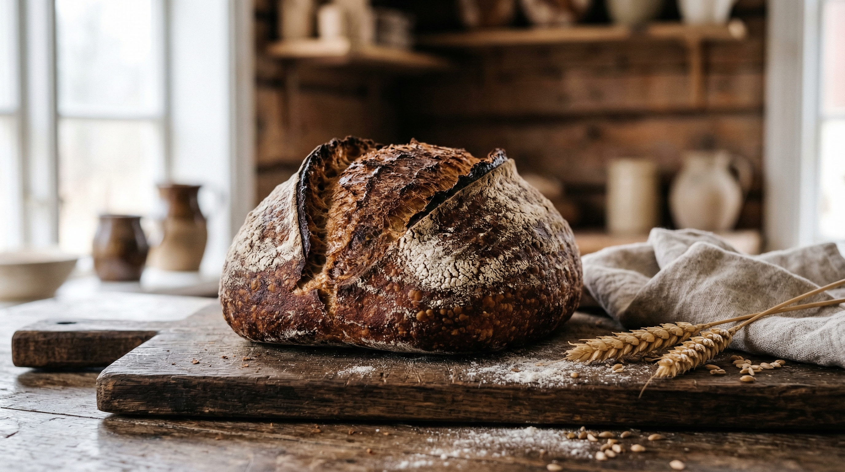 Friskbagt surdejsbrød — sprød skorpe