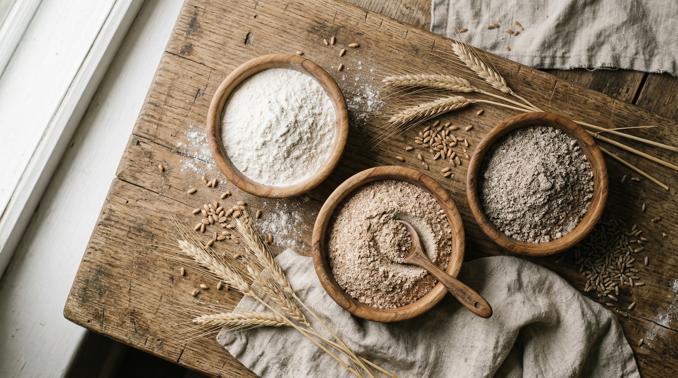 Meltyperne til surdej — hvede, spelt og rugmel