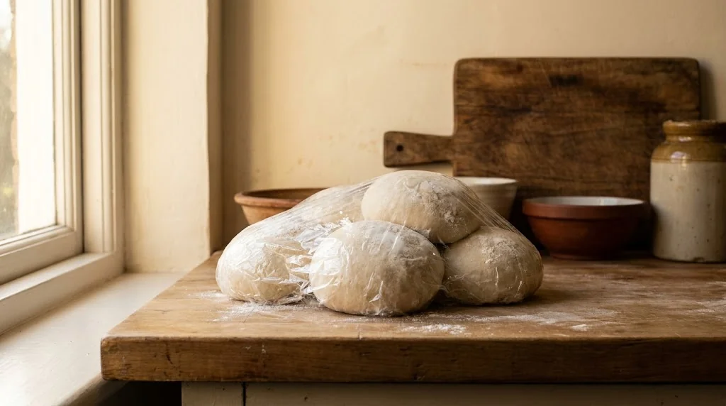 Frossen surdejspizza på bageplade