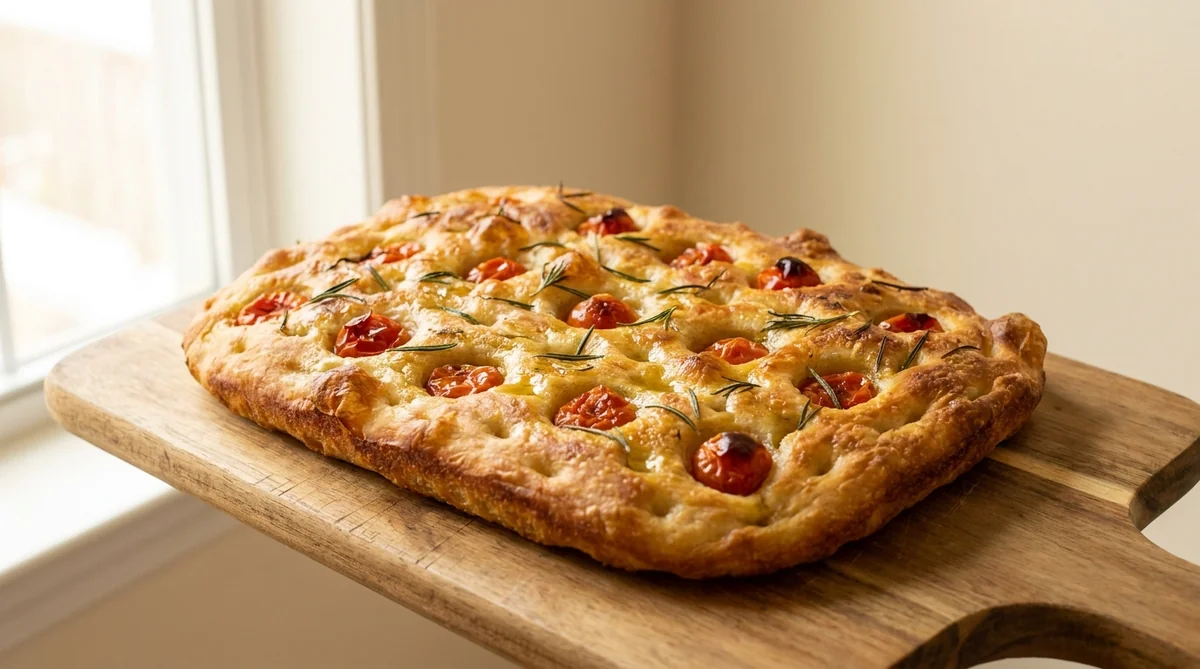 Surdejs-focaccia pizza med sprød kant